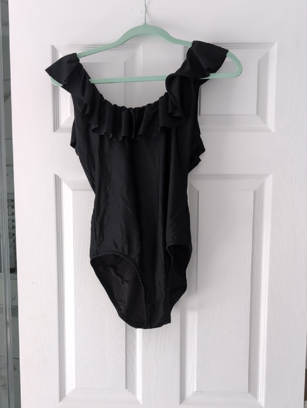 J. Crew Black Ruffle One-Piece Swimsuit